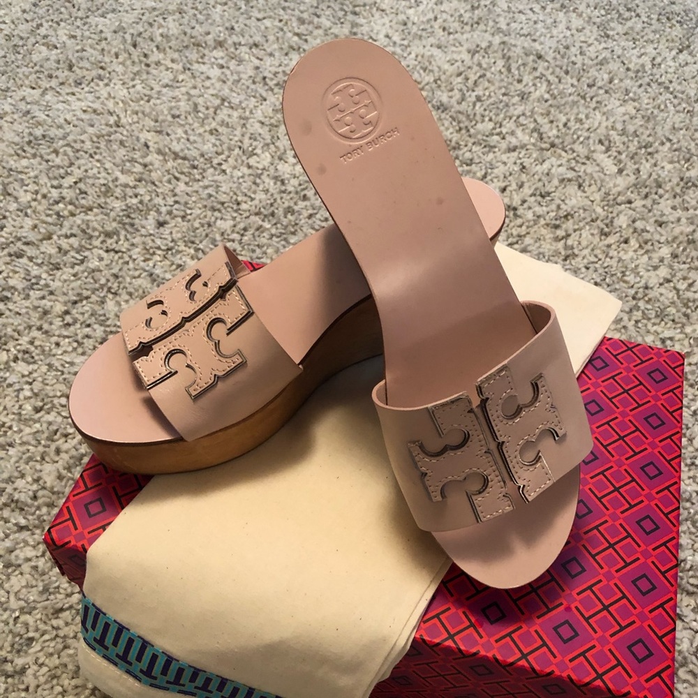 Tory Burch Ines 80mm Wedge Slide Sea Shell Pink